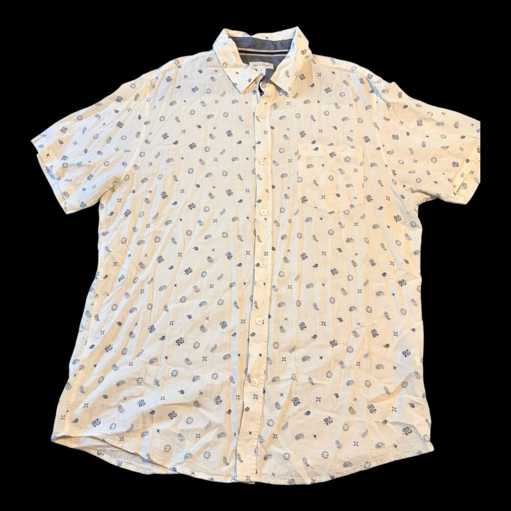 Sun + Stone Shirt Mens XL Short Sleeve Button-Up Paisley Print White Casual